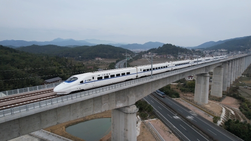 動(dòng)車穿越長汀特大橋（近景）  傅藝鵬攝